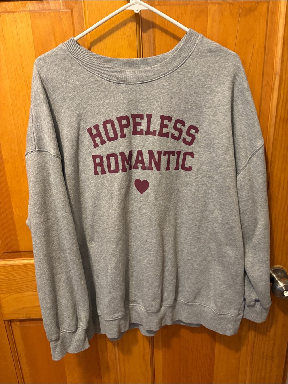 Old Navy Gray Crewneck Sweatshirt with Burgundy 'Hopeless Romantic' Print